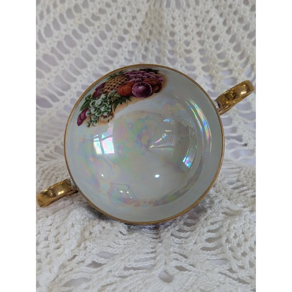 Vintage Royal Sealy China Floral Lusterware Broth Dish Gold Trim 1950s